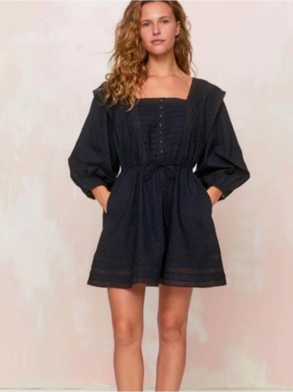 Christy Dawn Black Square-Neck Puff Sleeve Mini Dress